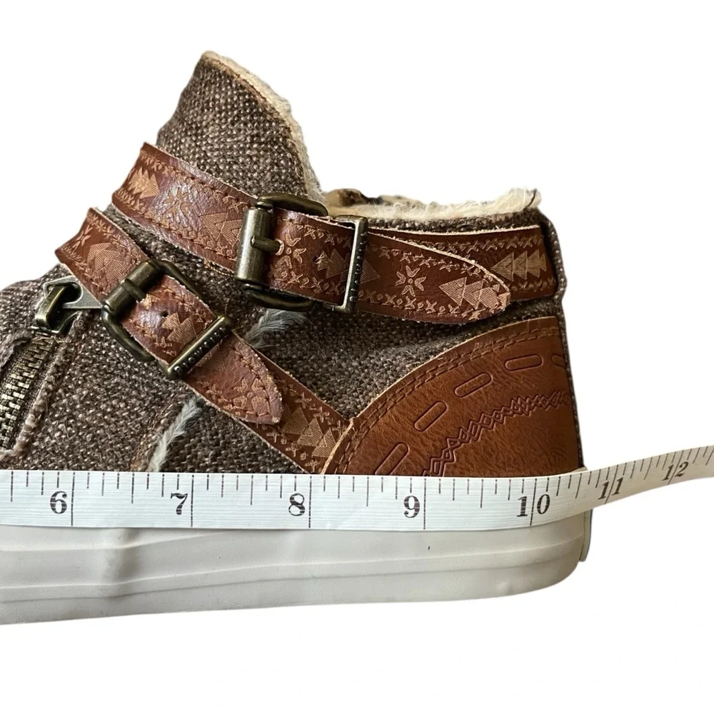 Blowfish Malibu Brown Faux Fur High Top Sneakers Buckle Zip Slip-On Shoes